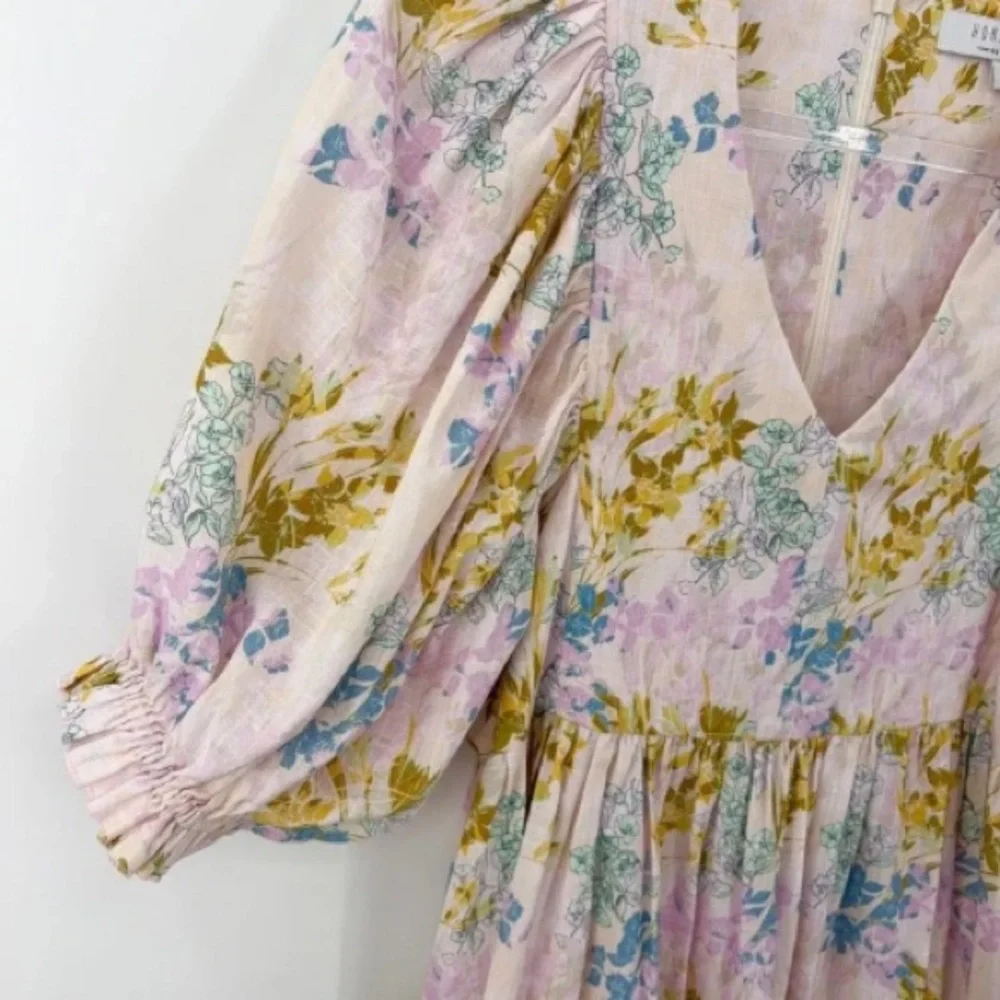 B44 Hunter Bell Palmer Maxi Dress Floral Puff Sleeve Flowy Garden Party - Picture 7 of 12